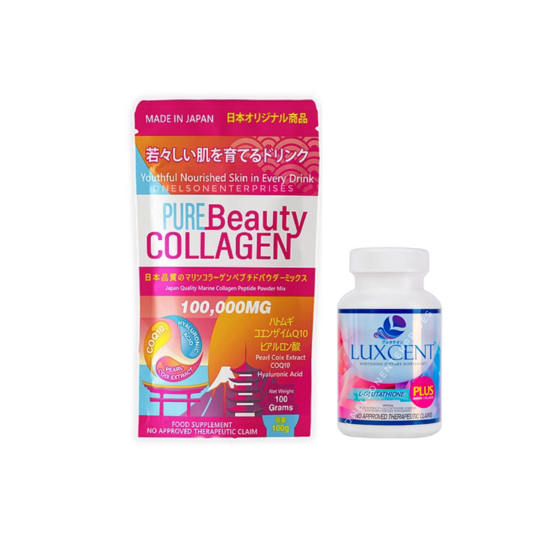 Luxcent Capsules and Pure Beauty Collagen 100,000mg Combo - Celeb-Approved Beauty Transformation Skin Vitality USA Luxcent Capsules and Pure Beauty Collagen 100,000mg Combo - Celeb-Approved Beauty Transformation Skin Vitality USA