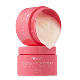 A red container of Ryxskin Premium hair mask with the product softener visible inside the container