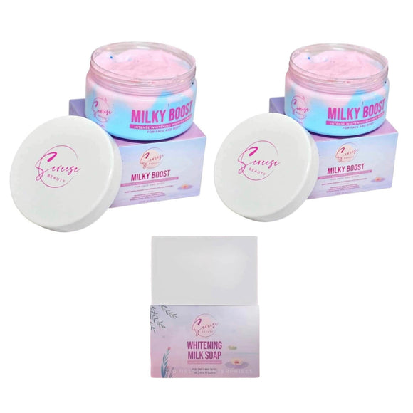 2- jars Sereese Beauty Milky Boost Whipped Scrub & 1 pack Milk Soap Set - Skin Brightening and Exfoliating set
