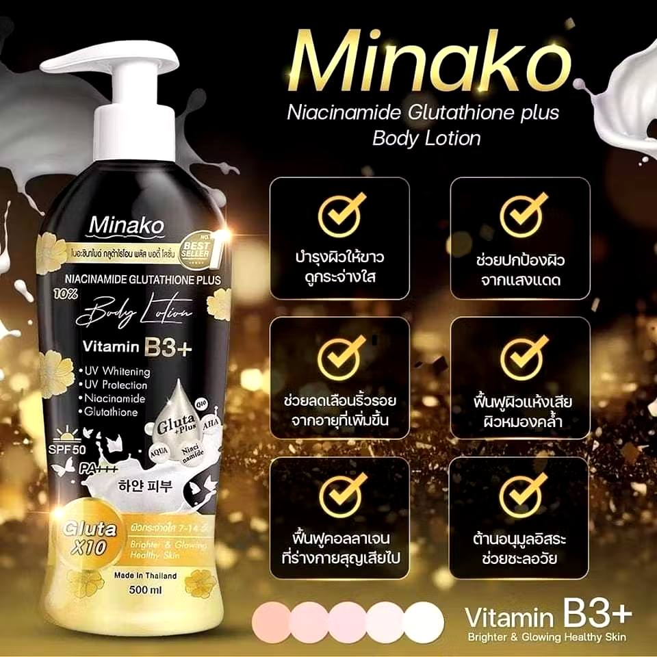 Minako Niacinamide Glutathione Body Lotion SPF 50 – 500ml