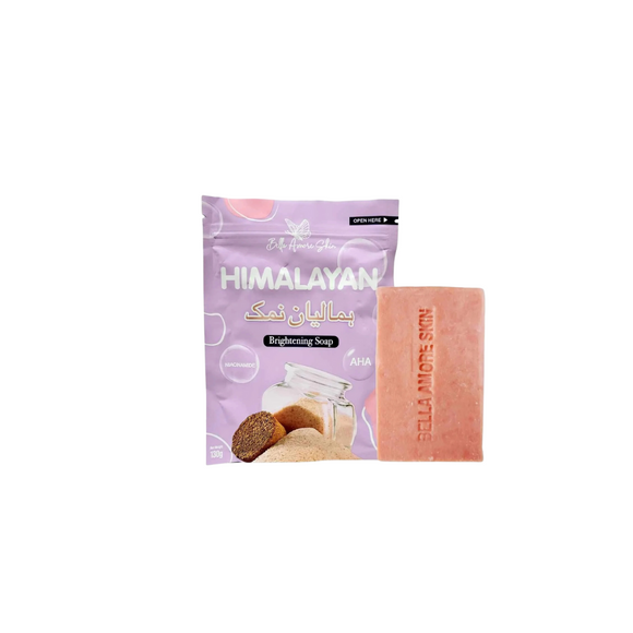 Bella Amore Skin Himalayan Brightening Soap 130g - Natural pink Himalayan salt soap for soothing, exfoliating, and brightening skin.