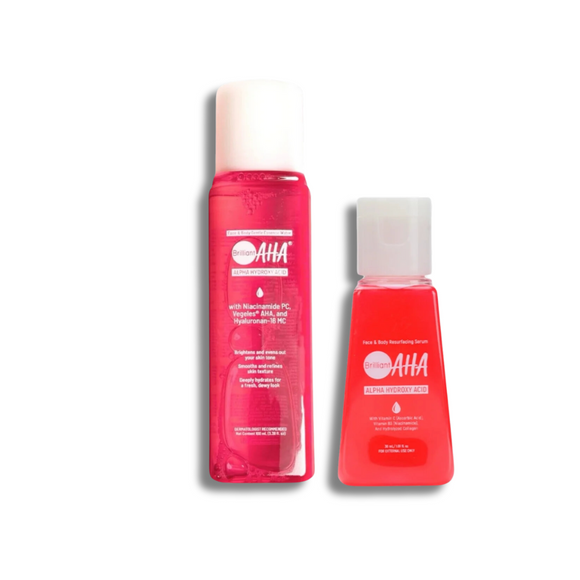 Brilliant Skin Essentials AHA Face and Body Combo – Resurfacing Serum and Hydrating Essence Water for Glowing Skin