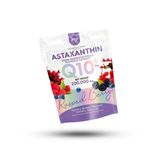 Package of Q10 Plus Astaxanthin supplement with berry flavor on a white background