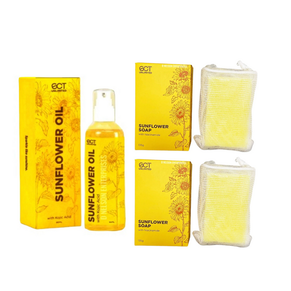 SCT Unlimited Sunflower Oil with Kojic Acid (60ml) & 2 Bars Sunflower Soap with Niacinamide (2 x 135g)