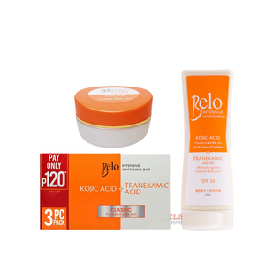 Belo Intensive Body Lotion, Face & Neck Cream, and a 3-piece Bar Soaps Set: Bundle Up for Complete Skincare
