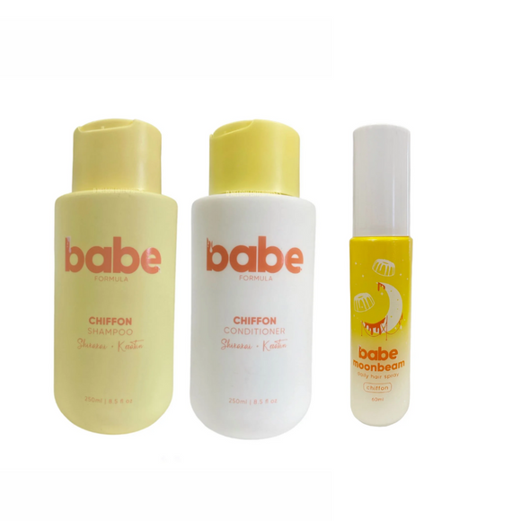 BABE Formula CHIFFON Shampoo , Conditioner & CHIFFON Moonbeam Daily Hair Spray 60ml