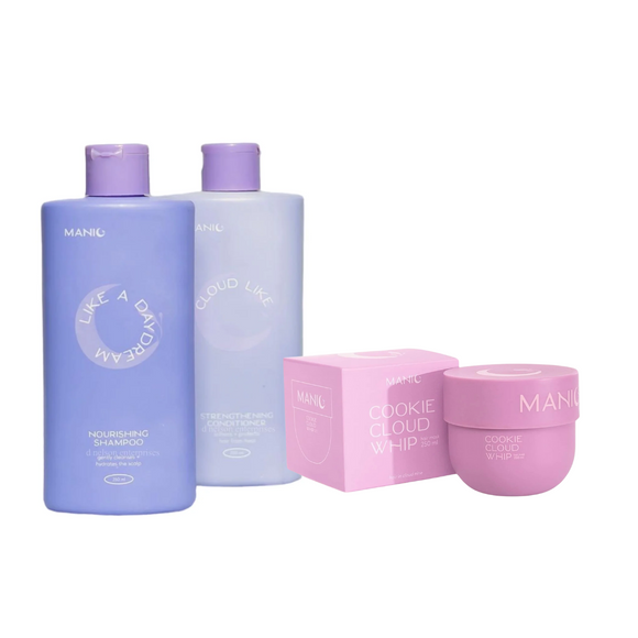 MANIC Beauty Nourishing Shampoo & Strengthening Conditioner plus Cookie Cloud Whip Hair Mask - Hair in Cloud Nine, 250ml