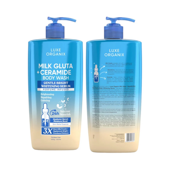 Luxe Organix Milk Gluta + Ceramide Gentle Bright Whitening Serum Perfume Infused Body Wash (1000G)