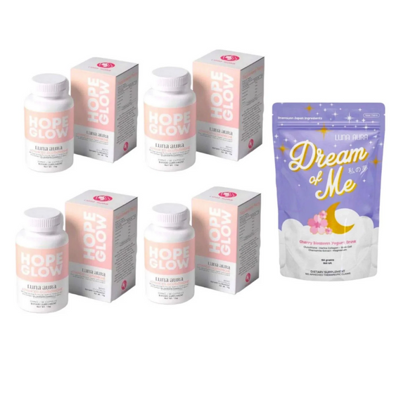 Luna Aura HOPE GLOW Glutathione + Dream Of Me Yogurt Drink--4 Bottles + 1 pack yogurt drink