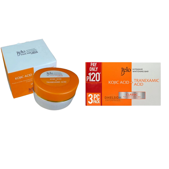 Kojic + Tranexamic Acid Triple Action - 3x65g Intensive Bar by Belo and Belo Intensive Tranexamic Face And Neck Cream 50g