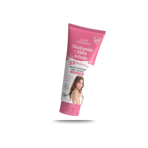 LUXE ORGANIX Niacinamide + Alpha Arbutin Velvet Shower Salt Scrub – 320g