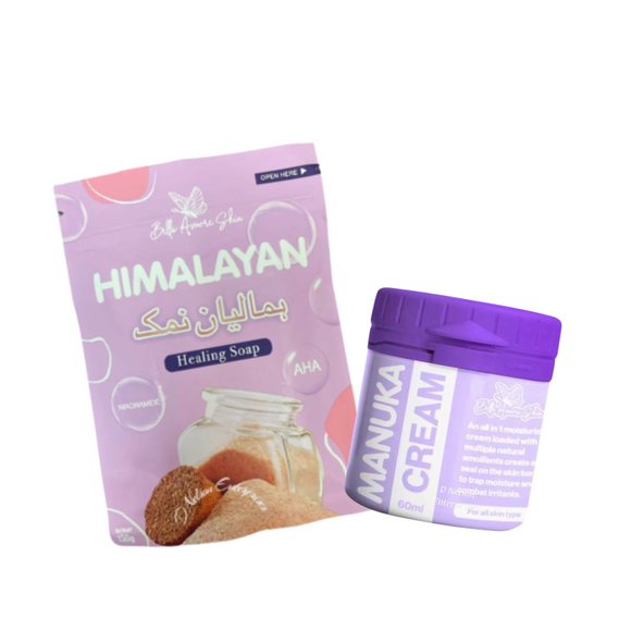 Bella Amore Skin Himalayan Soap 130g & Manuka Cream 60ml | Natural Exfoliating Soap & Hydrating Honey Cream Duo