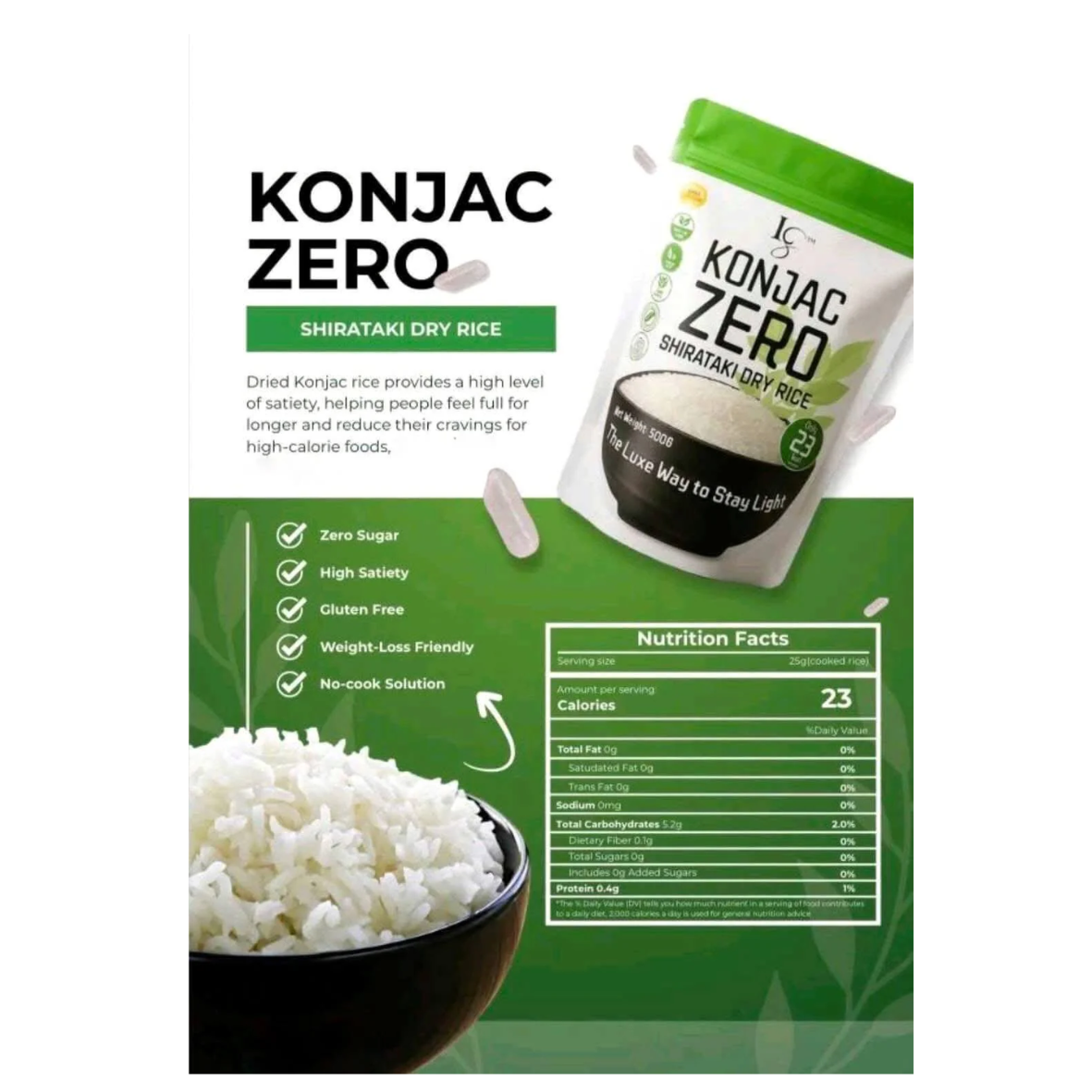 Luxe Slim Konjac Zero Shirataki Dry Rice | Low-Calorie Rice Alternative ...