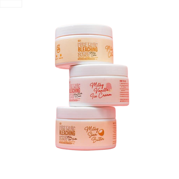 G21 Pure Kojic Bleaching Scrub – Milky Citrus, Milky Vanilla Ice Cream & Milky Shea Butter, 300g (Set of 3)