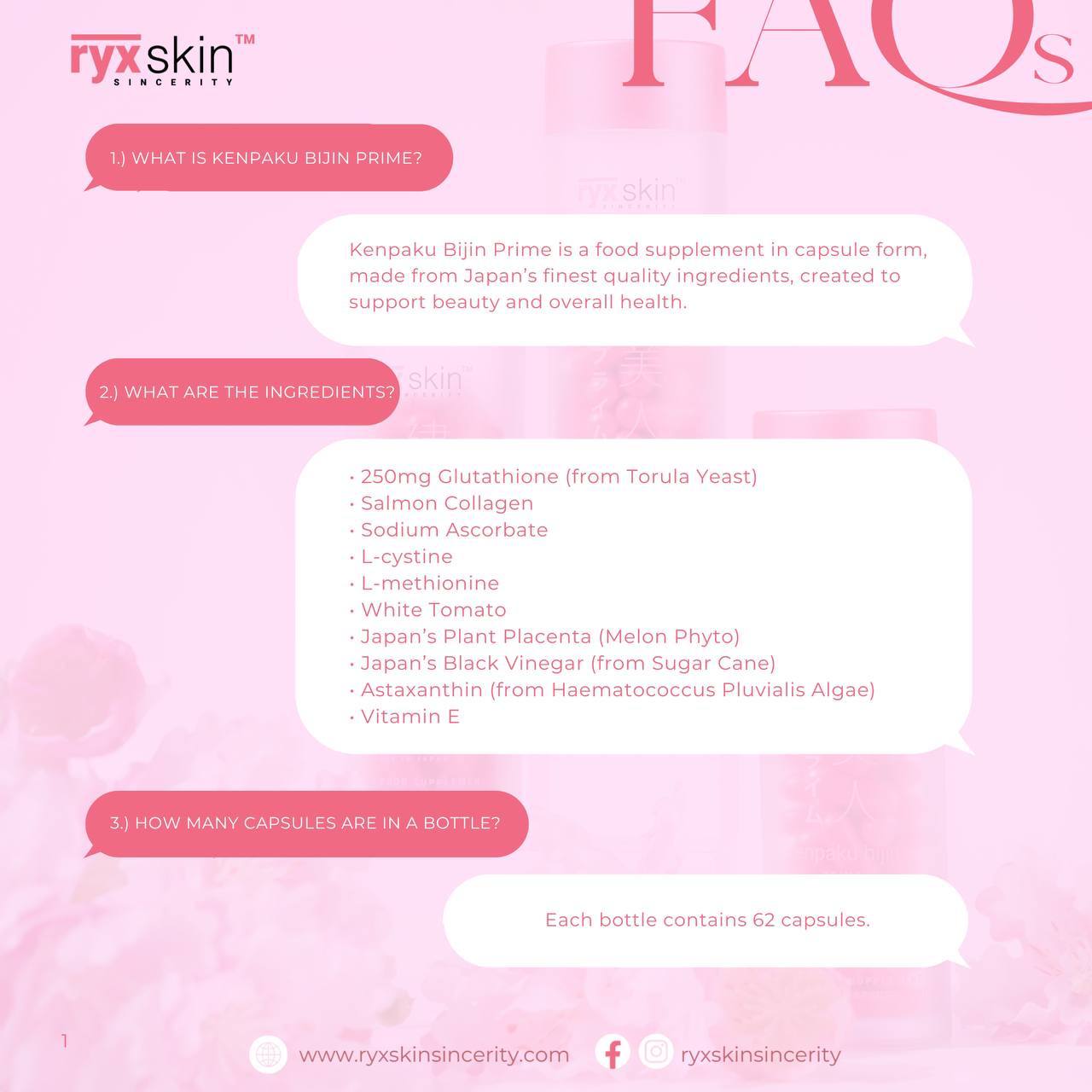 kenpaku Bijin Prime Glutathione with collagen and placenta -62 capsule   Skin Vitality USA