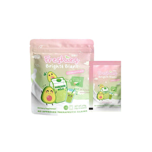 Two packages of Freshies Brighte Blanc dietary supplement with avocado illustration on a white background