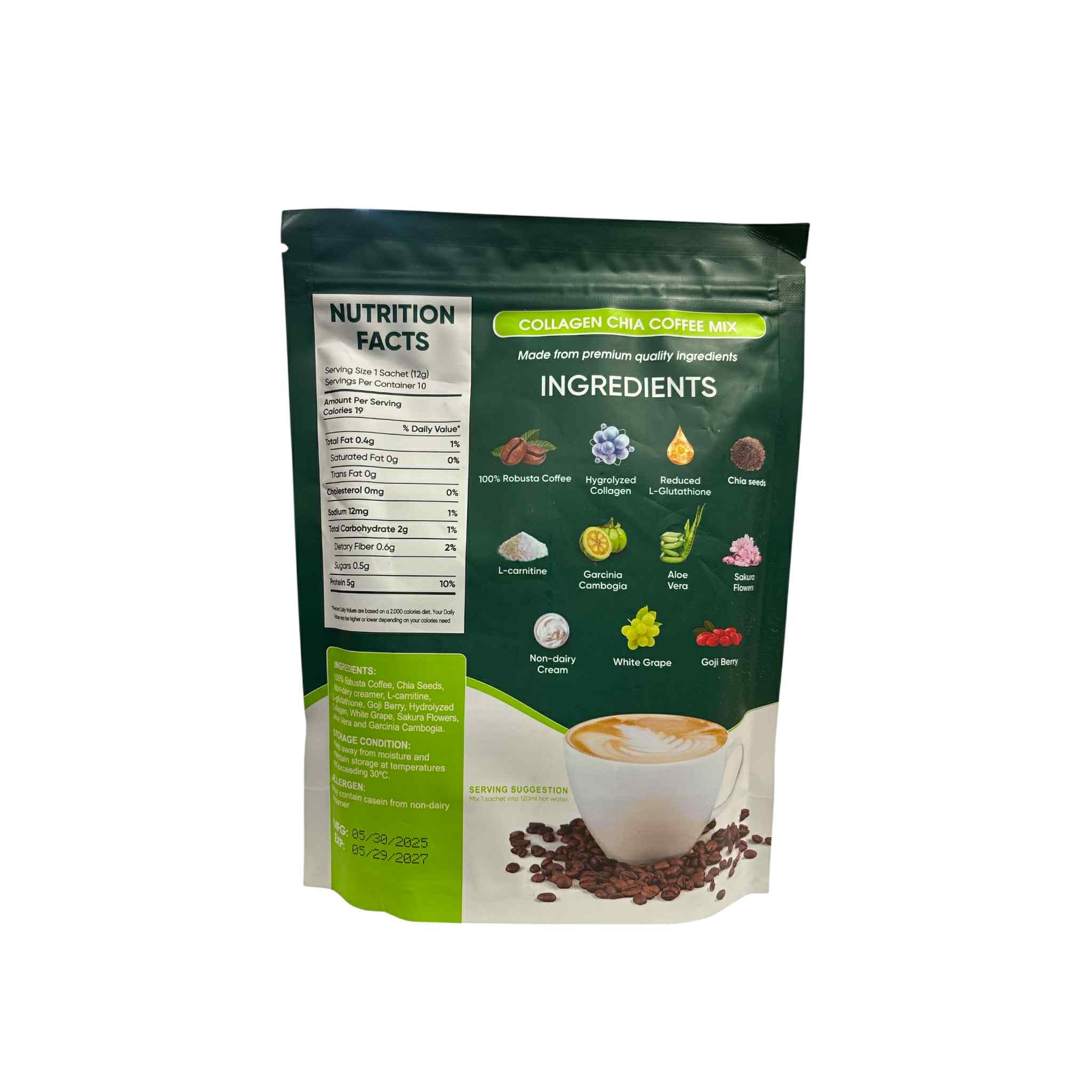 FITGUM 20X Collagen Chia Coffee | 11 in 1 Slimming & Skin Support