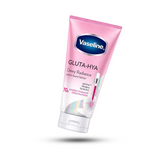 Vaseline Gluta-HYA Dewy Radiance serum burst lotion in a pink squeeze tube with a clear cap, shown floating on a white background with a soft shadow.