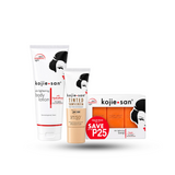 Kojie San Complete Skin Care Bundle – Classic Soap 3-Pack + Kojic Acid Body Lotion + Tinted Sunscreen SPF50+ PA+++