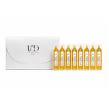 Set of yellow vials with a white box labeled 'UD' on a white background