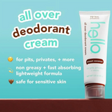 hello All Over Sweet Coconut Deodorant Cream, Aluminum Free Deodorant Cream for Pits, Privates & more