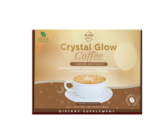 Crystal Glow Coffee CARAMEL MACCHIATO 50,000mg Hydrolyzed Marine Collagen Mix, 10 Sachets